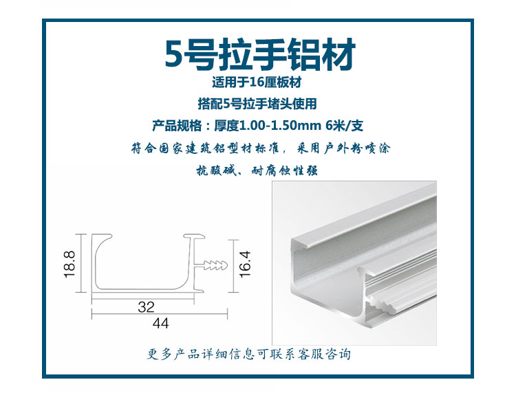 5號拉手鋁材 (16厘板材) ; 5號拉手塑料堵頭